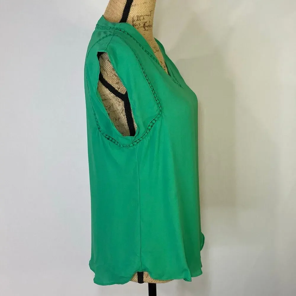 41 Hawthorn Light Green Sleeveless Blouse Embroidered V Neck Small - Picture 5 of 17